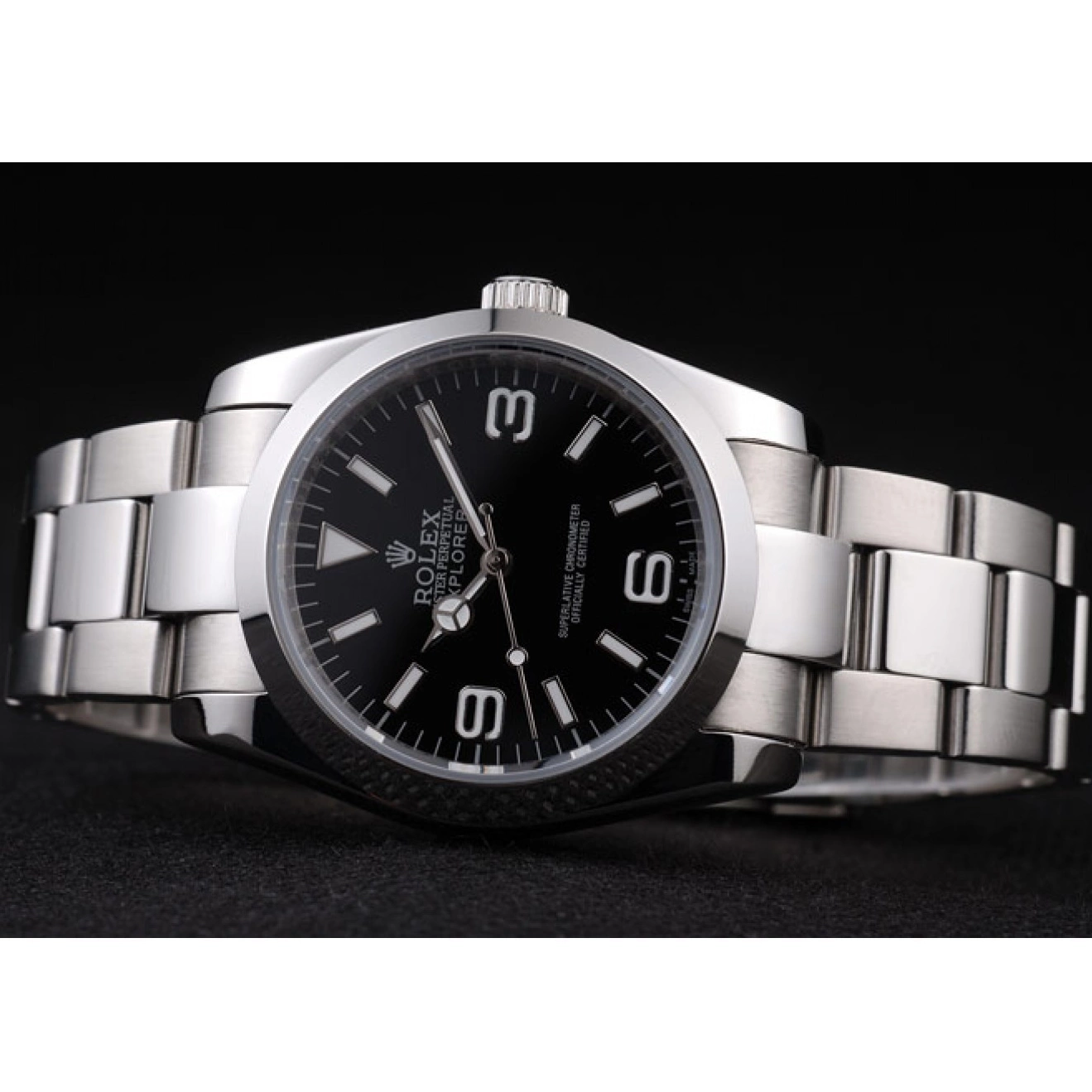Aaa replica watch 98087 Rolex Explorer Polished Dial Steel Black Stainless 0511